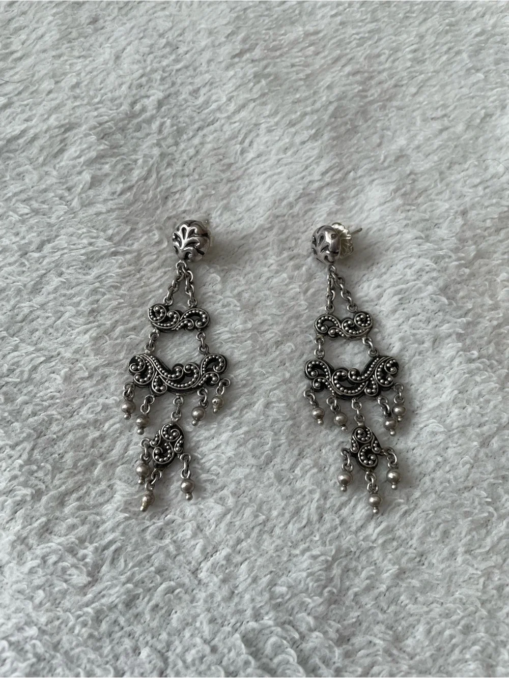 Vintage Lois Hill 925 Sterling Silver Filigree Dangle Earrings